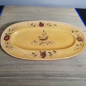 Vietri Paesano 19" Oval Italian Serving Platter Floral Bird Rustic Tuscan Italy